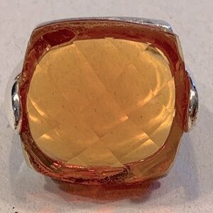 Large Orange Cushion Quartz Ring Checkerboard Faceted